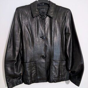 Jones of New York Womens button up Black Leather Jacket
